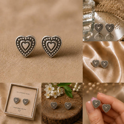 Silver Heart Studs