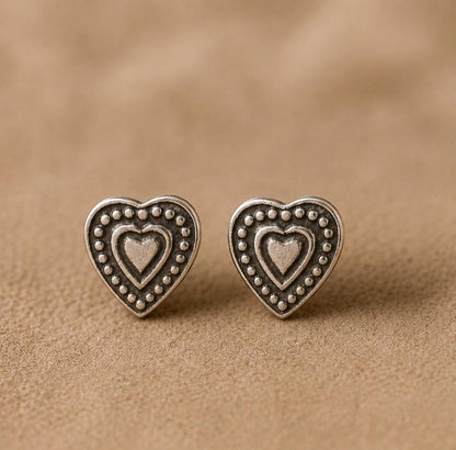 Silver Heart Studs
