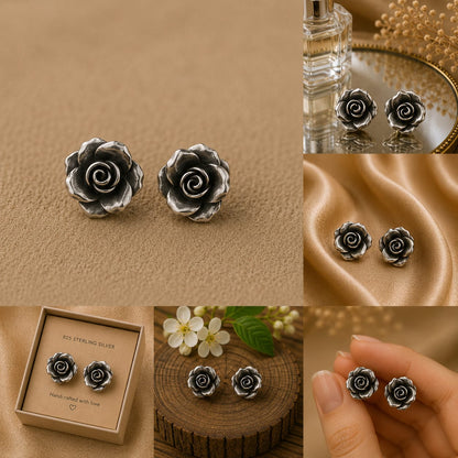 Silver Vintage Rose Studs