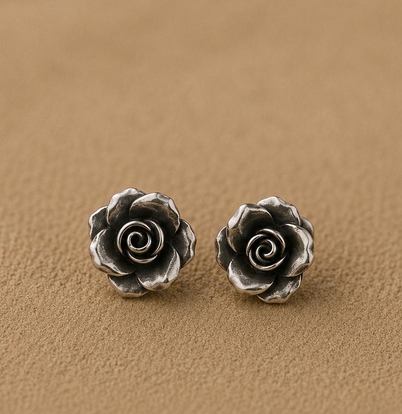 Silver Vintage Rose Studs