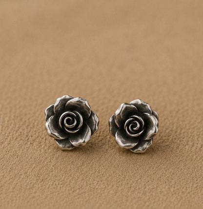 Silver Vintage Rose Studs