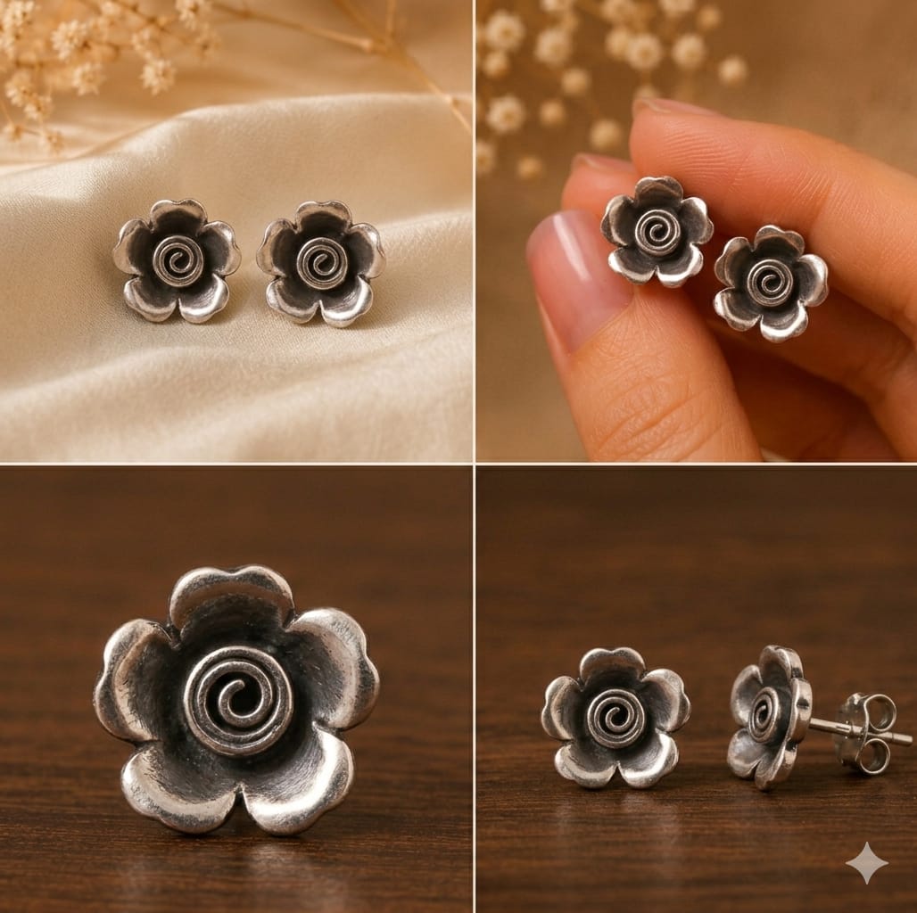 92.5 Silver Swirl Flower Studs