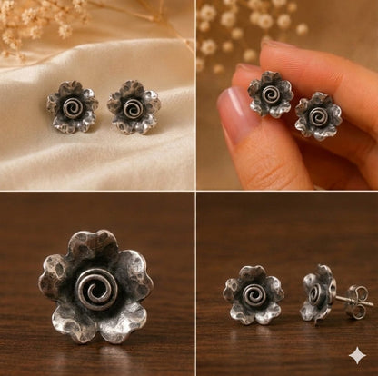 92.5 Silver Textured Swirl Flower Studs