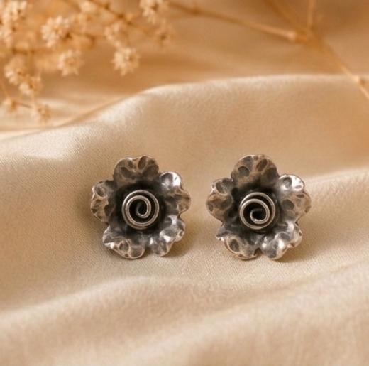 92.5 Silver Textured Swirl Flower Studs