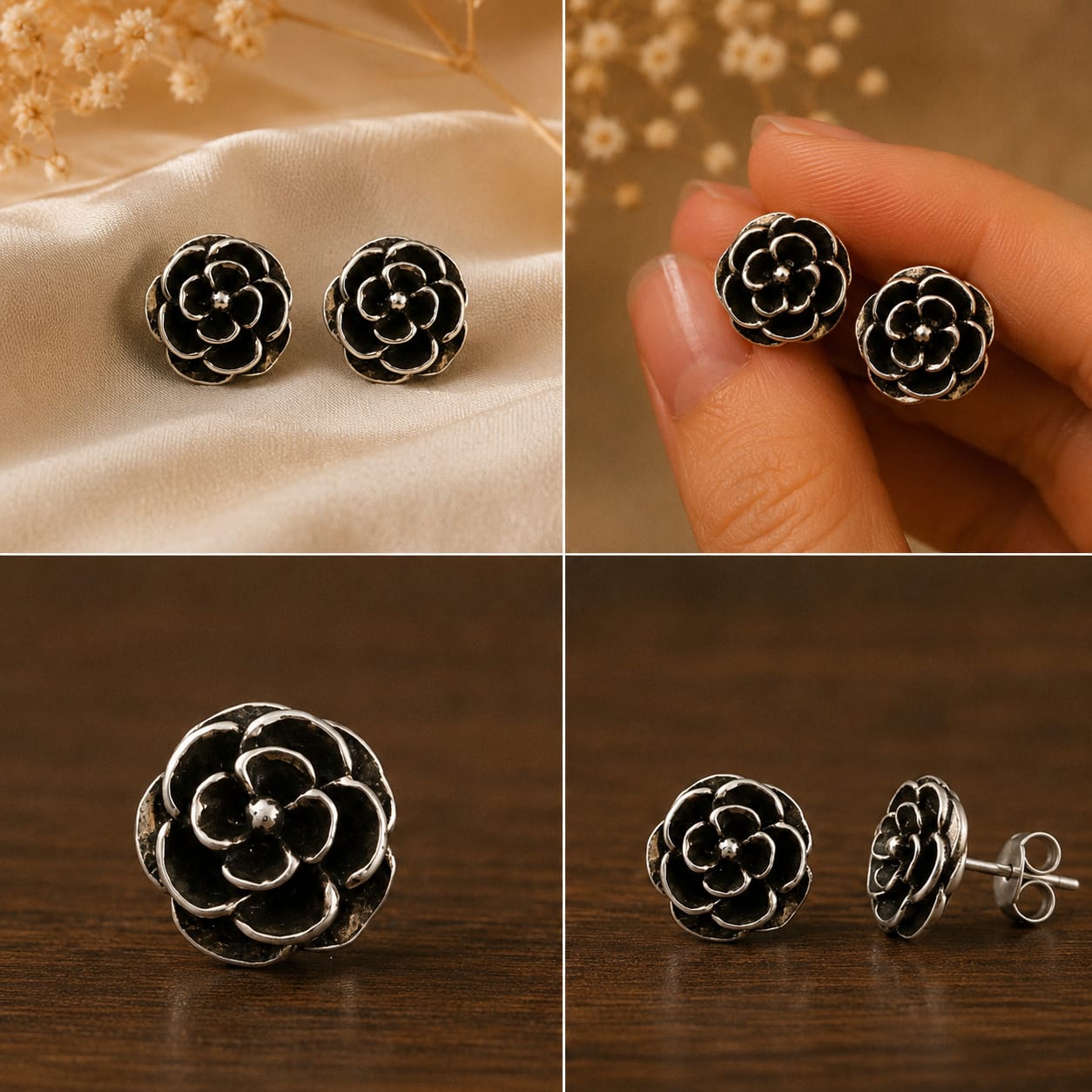 92.5 Silver Rose Studs