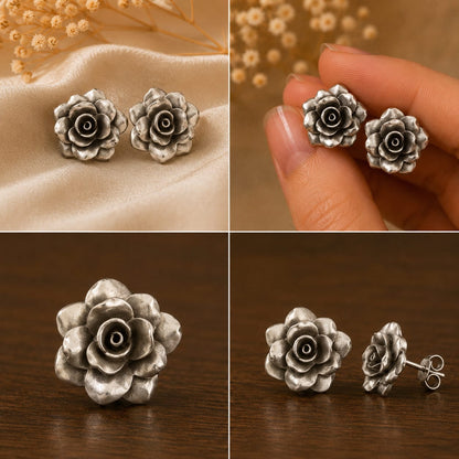 92.5 Silver 3D Rose Studs