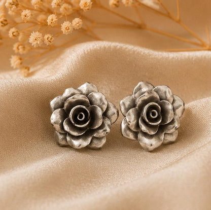 92.5 Silver 3D Rose Studs