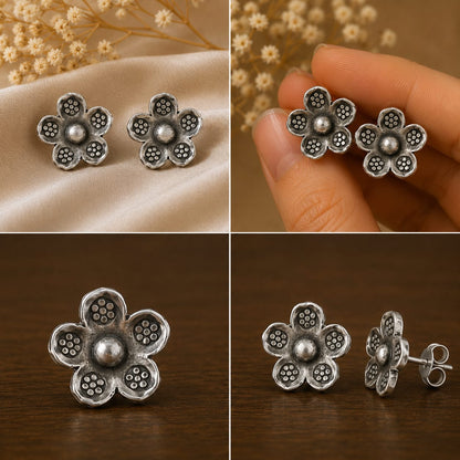 92.5 Silver Dotted Flower Studs