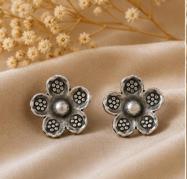 92.5 Silver Dotted Flower Studs