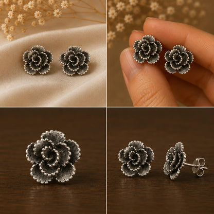 92.5 Silver Beaded Rose Studs