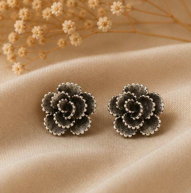 92.5 Silver Beaded Rose Studs