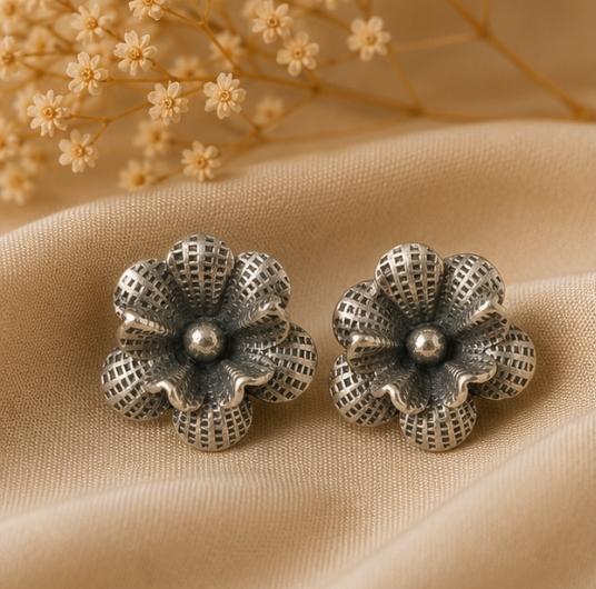 92.5 Silver Mesh Flower Earrings