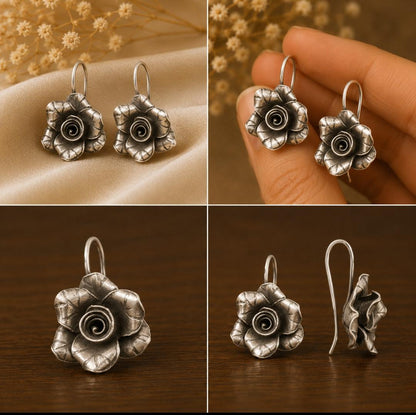 92.5 Silver Rose Hook Earrings