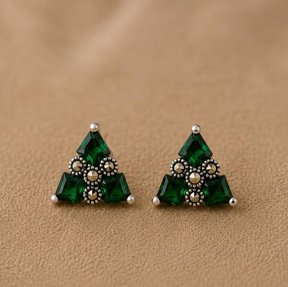 Silver Emerald Studs