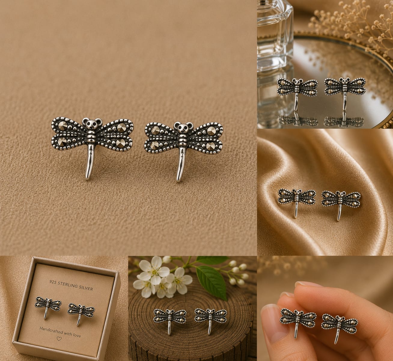 Silver Dragonfly Studs