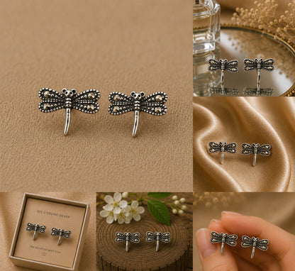 Silver Dragonfly Studs