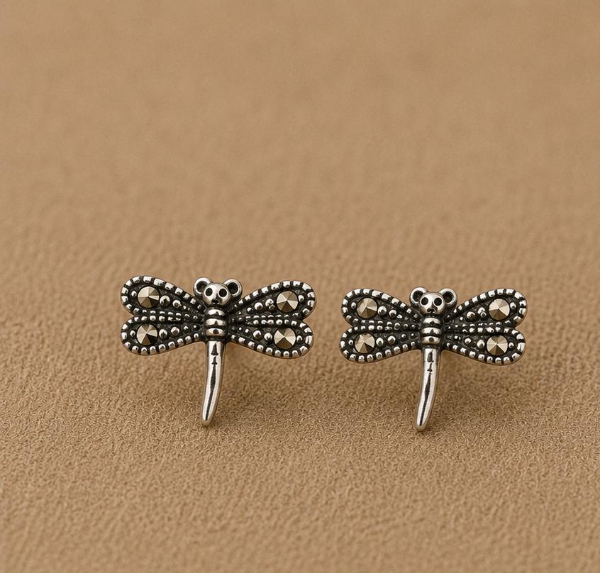 Silver Dragonfly Studs