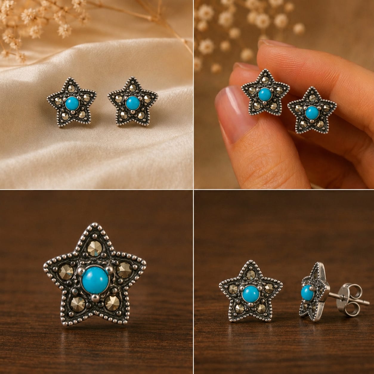 92.5 Silver Turquoise Star Studs