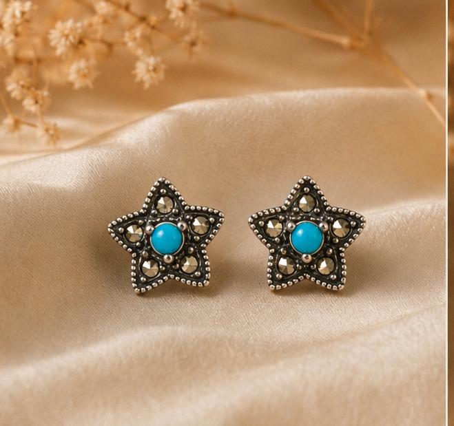 92.5 Silver Turquoise Star Studs