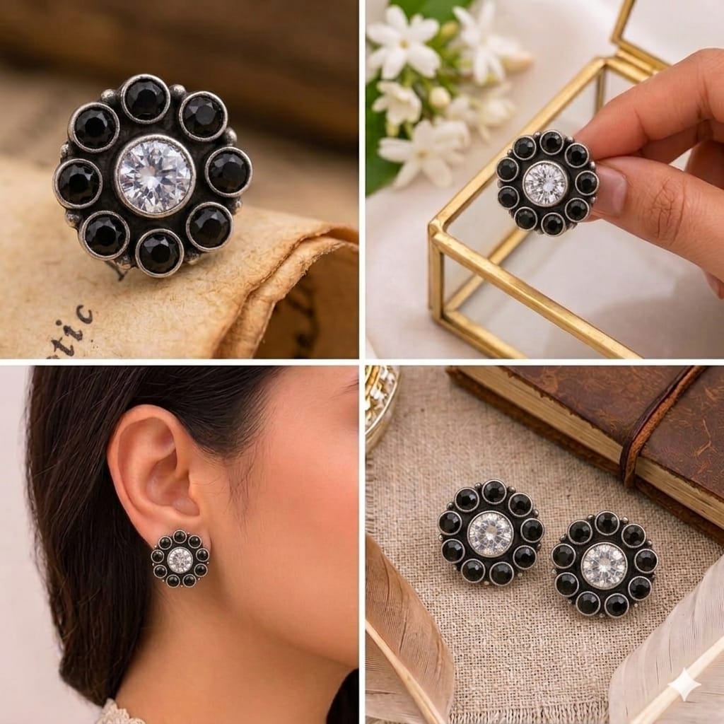 92.5 Sterling Silver Black Studs