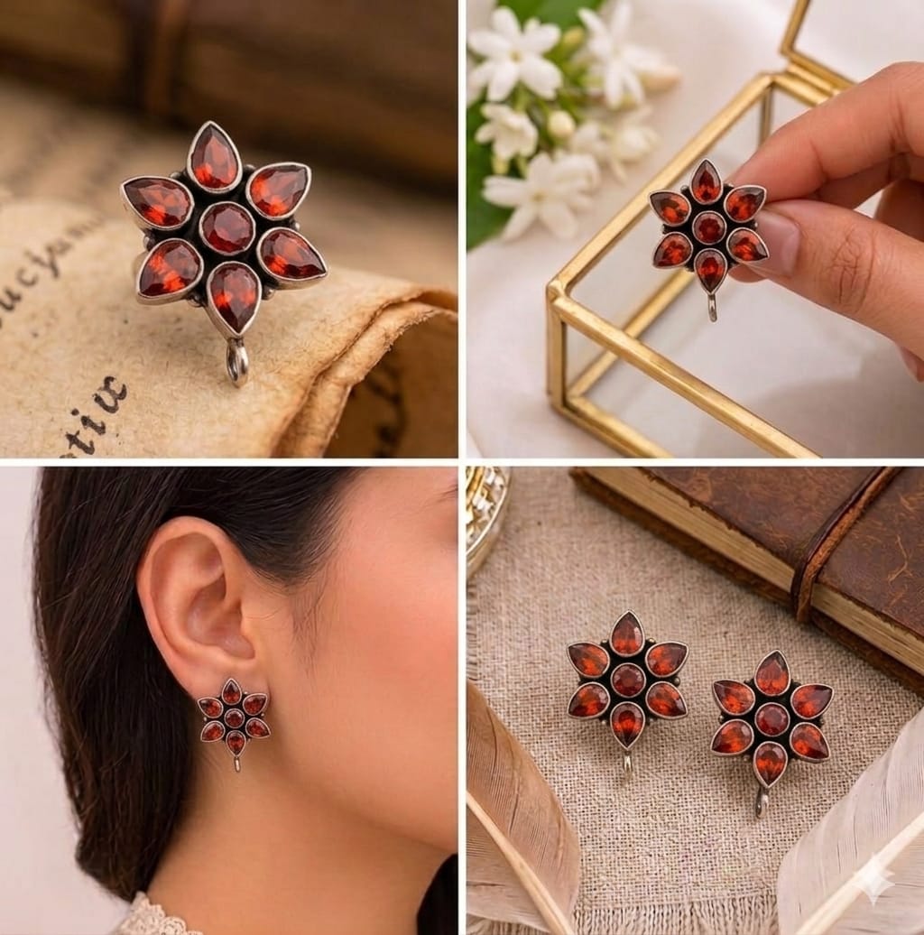 92.5 Sterling Silver Ruby-Red Studs