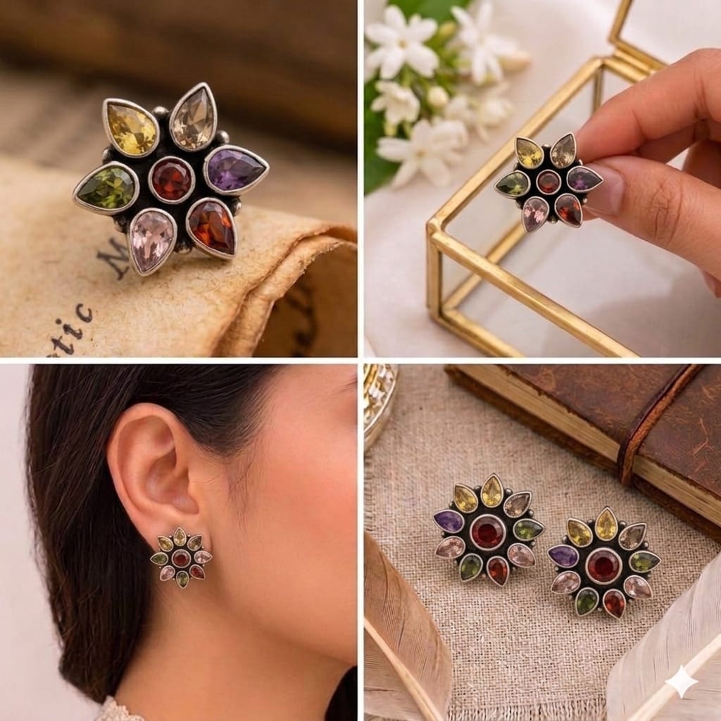 92.5 Sterling Silver Multicolor Studs