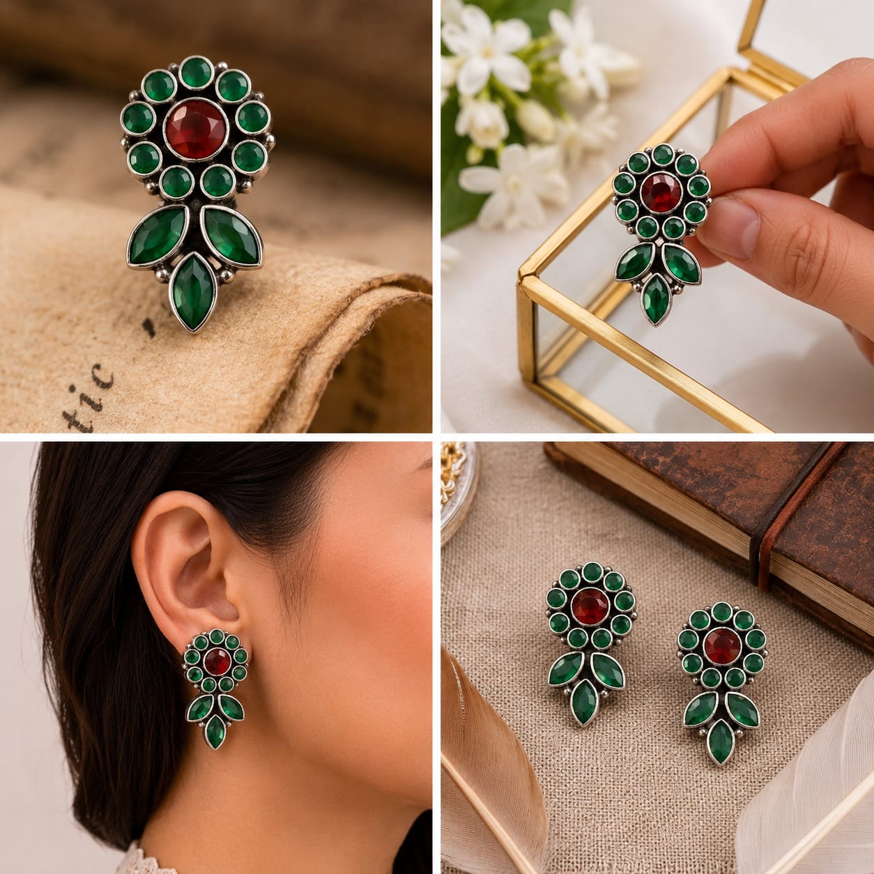 92.5 Sterling Silver Floral Drop Studs