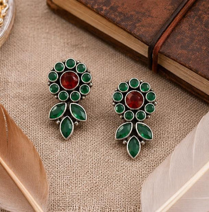 92.5 Sterling Silver Floral Drop Studs