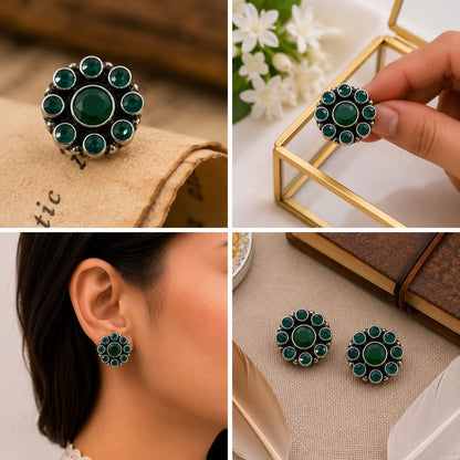 92.5 Sterling Silver Green Studs