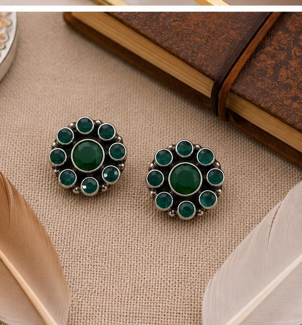 92.5 Sterling Silver Green Studs