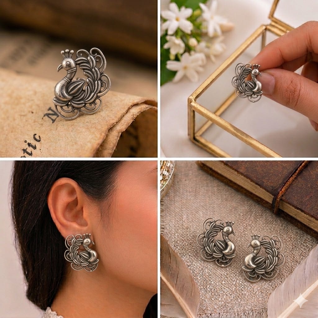 Sterling Silver Peacock Studs