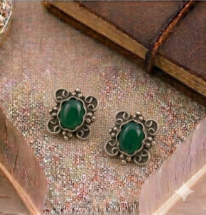 Sterling Silver Green Stone Studs