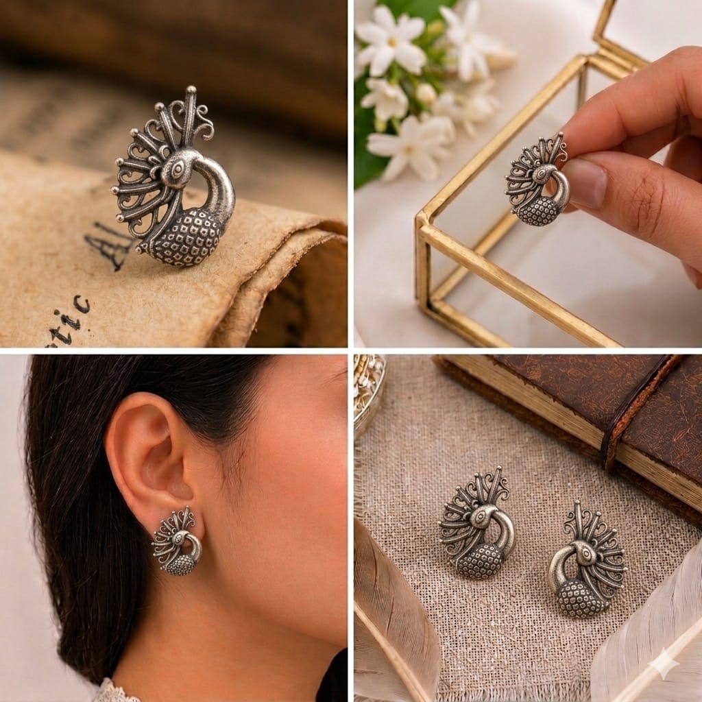 Sterling Silver Peacock Studs
