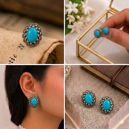 Sterling Silver Turquoise & Marcasite Studs