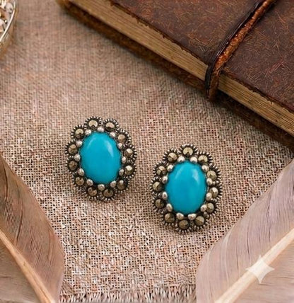 Sterling Silver Turquoise & Marcasite Studs