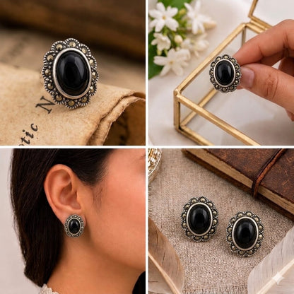 Sterling Silver Marcasite Floral Studs