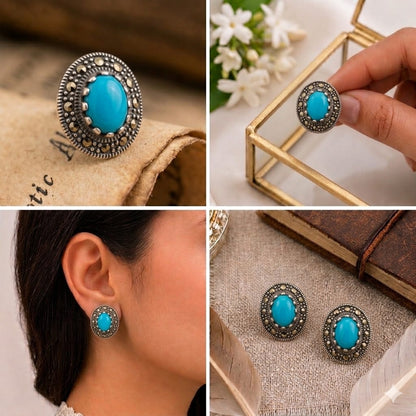 Sterling Silver Turquoise & Marcasite Studs