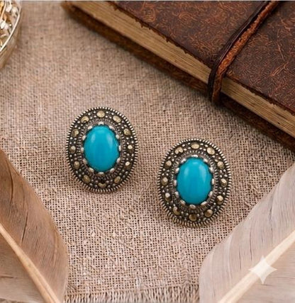 Sterling Silver Turquoise & Marcasite Studs