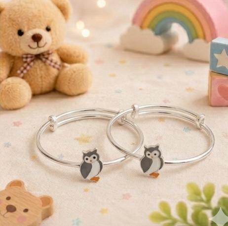 Owl Charm 92.5 Sterling Silver Kada Set