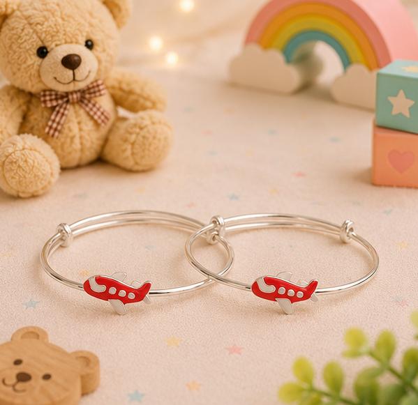 Airplane Charm 92.5 Sterling Silver Kada Set