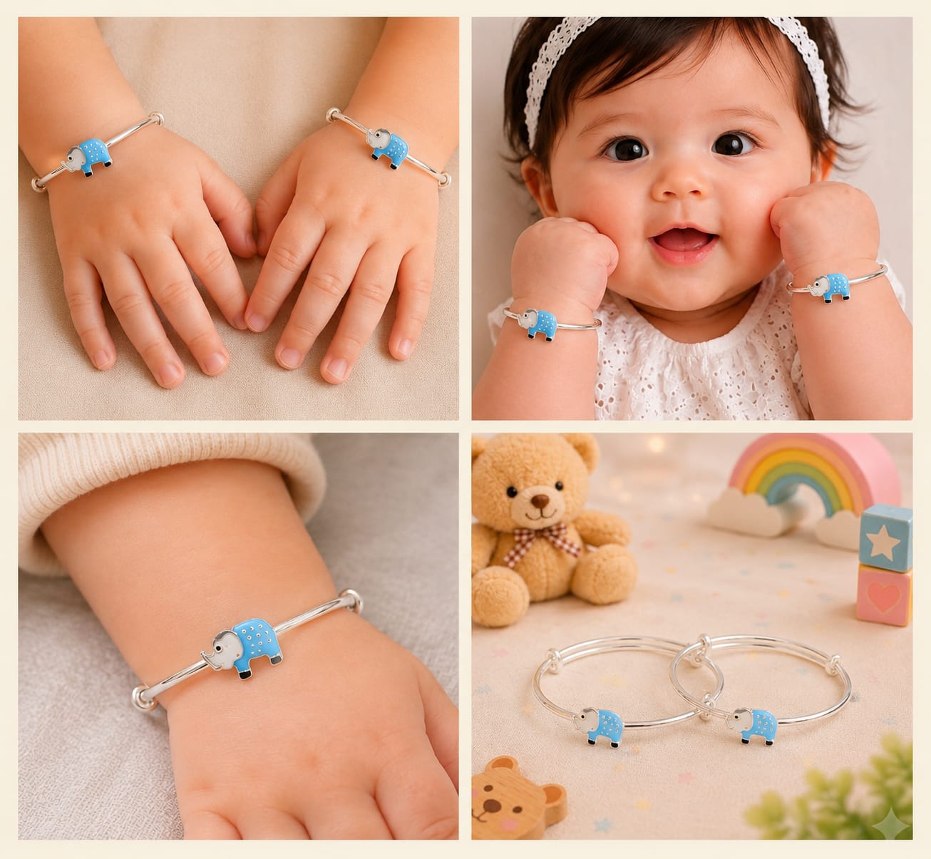 Elephant Charm 92.5 Sterling Silver Kada Set