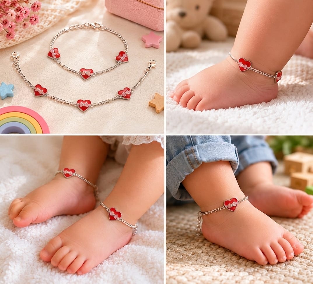 92.5 Sterling Silver Kids' Heart Anklets