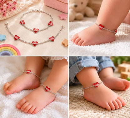 92.5 Sterling Silver Kids' Heart Anklets