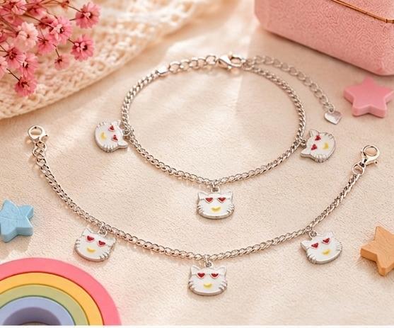 92.5 Sterling Silver Kids' Cat Anklets