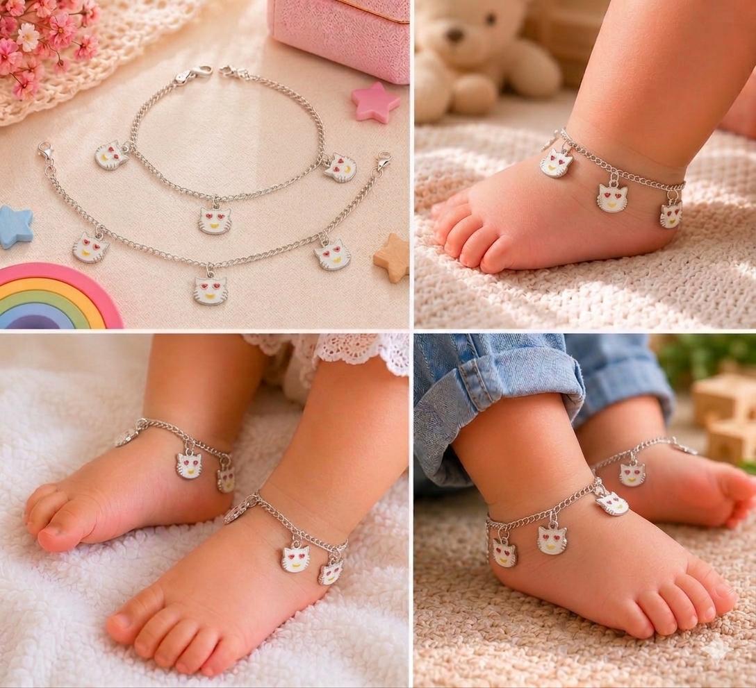 92.5 Sterling Silver Kids' Cat Anklets