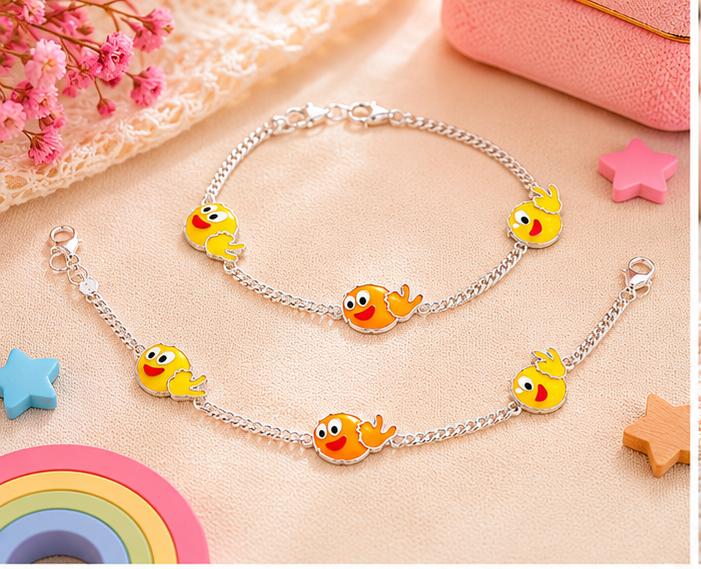 92.5 Sterling Silver Kids' Emoji Anklets