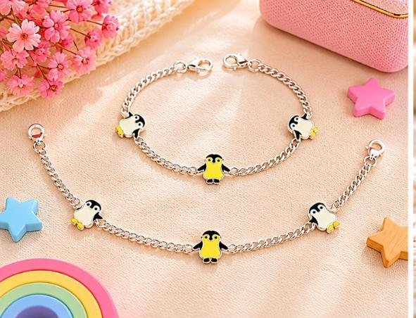 92.5 Sterling Silver Kids' Penguin Anklets
