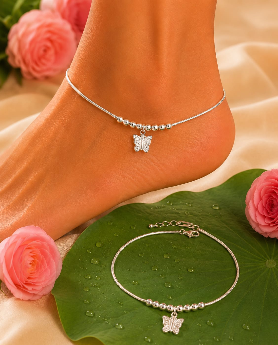 92.5 Sterling Silver Butterfly Anklets