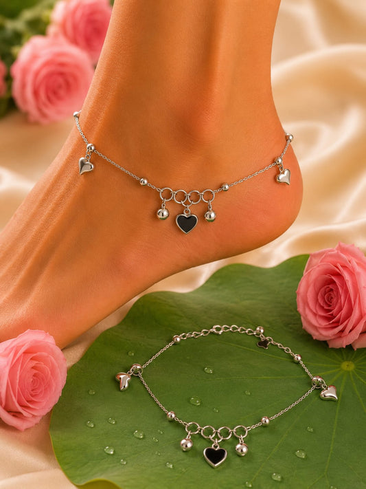 92.5 Sterling Silver Heart Charm Anklets
