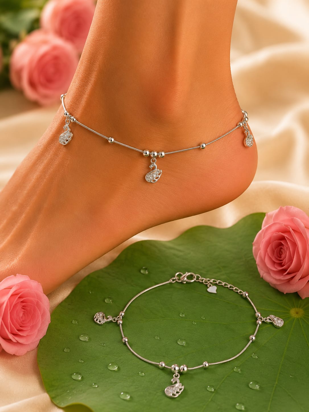 92.5 Sterling Silver Swan Anklets